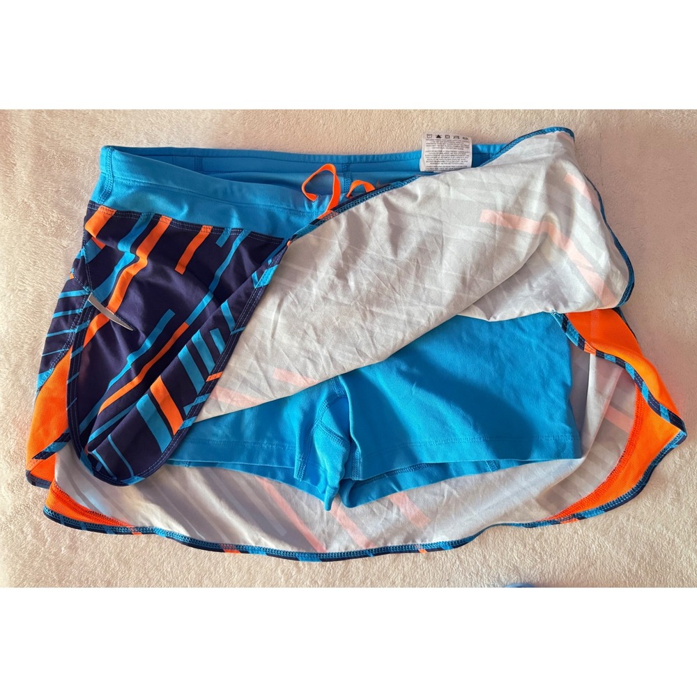Nike Dri-FIT Womens Running Skort Blue Orange Geometric Stripe Size Medium - Picture 3 of 3